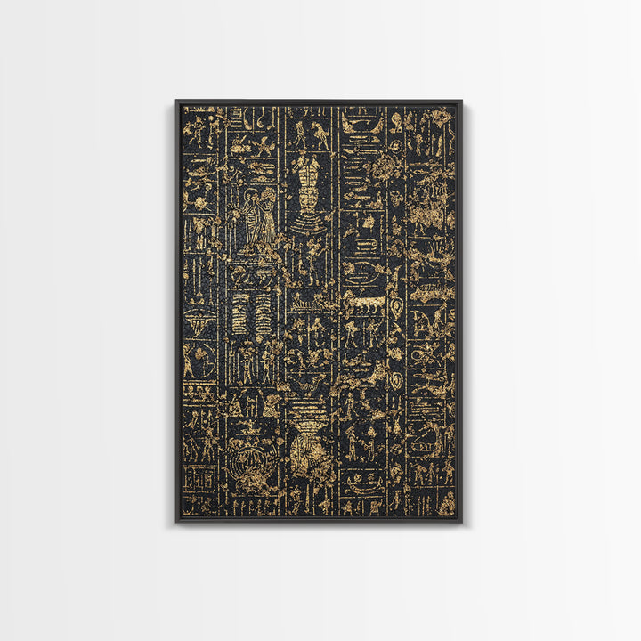 Gold Egyptian Hieroglyph Panels Wall Art, Ancient African Art Print, Black And Gold Canvas, Museum Style Home Decor Gift