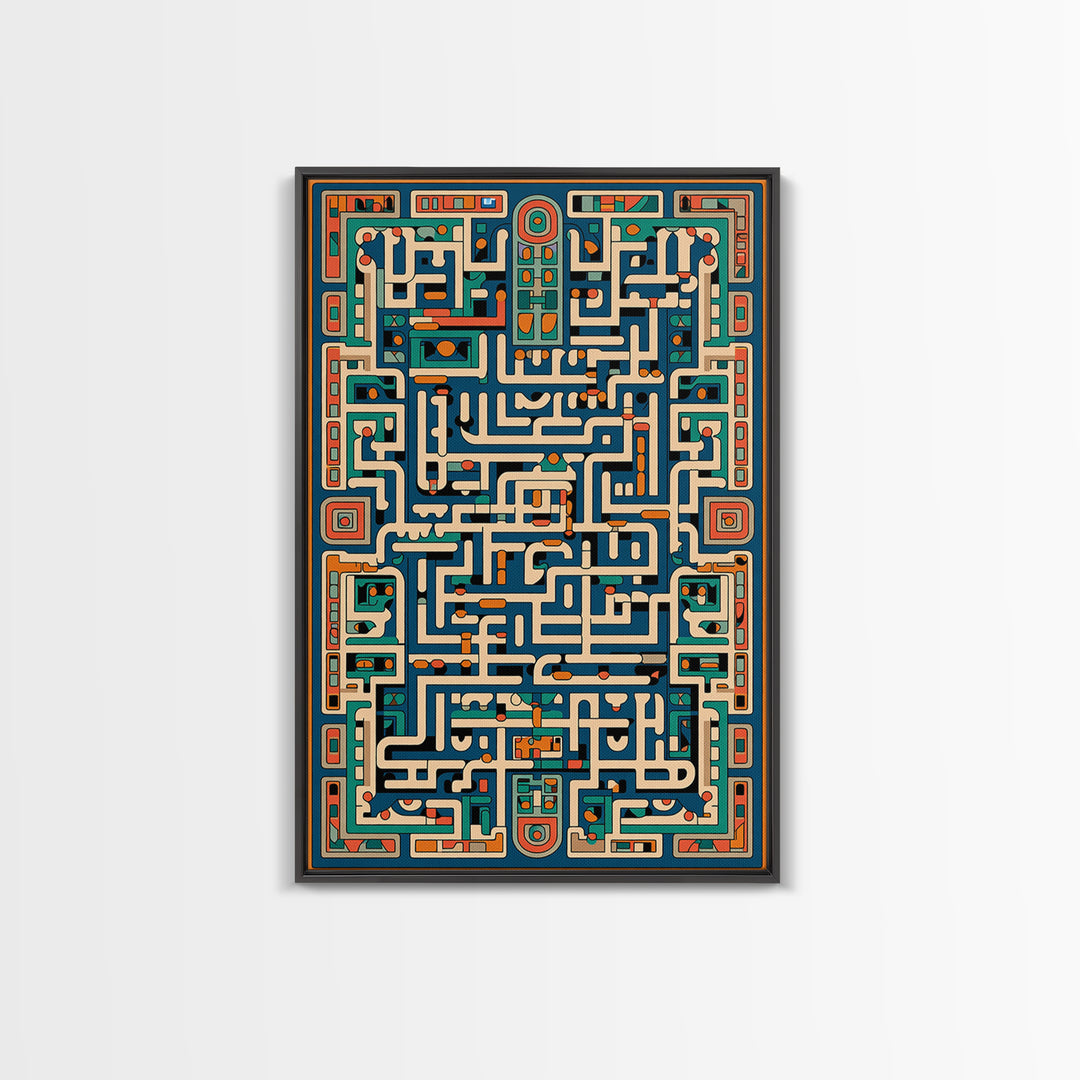 Teal Orange Geometric Maze Glyph Wall Art, African Abstract Pattern, Tribal Art Print, Afrocentric Decor For Living Room
