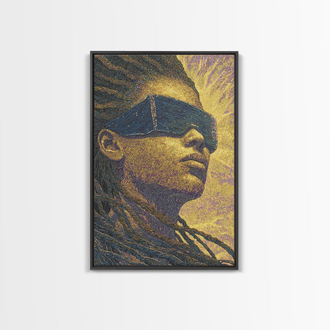 Futuristic Black Woman With Braids And Visor Canvas Print, Afrofuturism Portrait, Modern African Art, Bold Office Decor