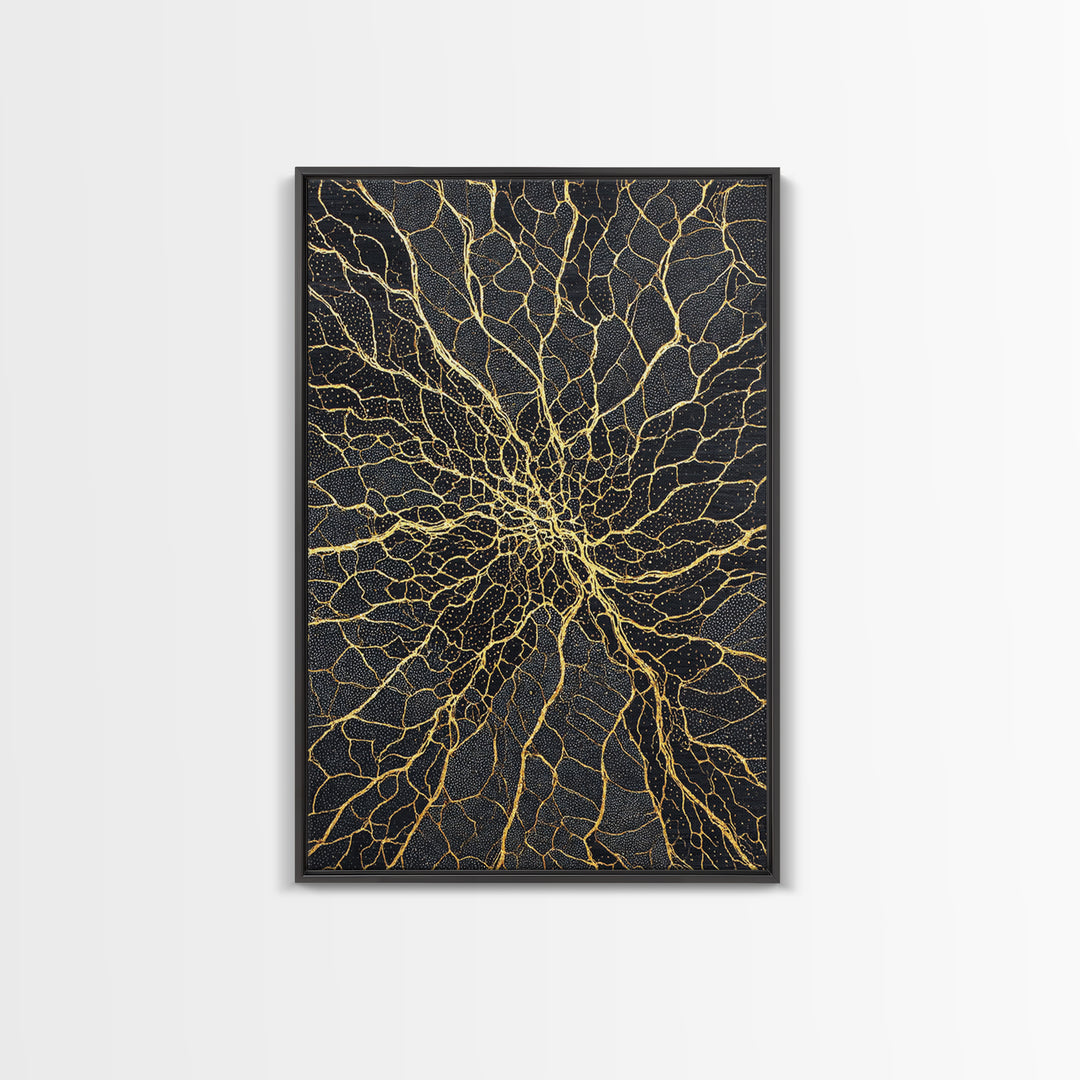 Black And Gold Cracked Spiral Abstract Wall Art, Luxury Canvas Decor, Geometric Pattern Print, Modern Home Decor Gift For Living Room