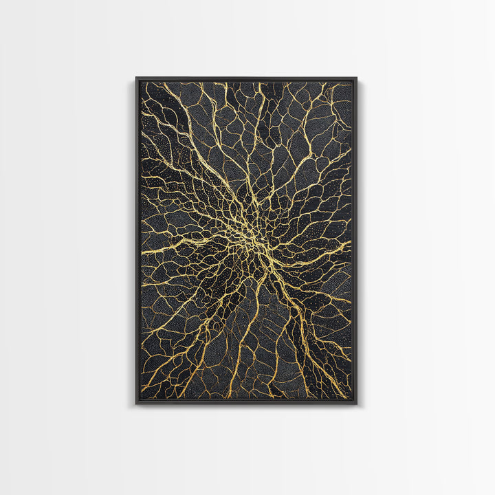 Black And Gold Cracked Spiral Abstract Wall Art, Luxury Canvas Decor, Geometric Pattern Print, Modern Home Decor Gift For Living Room
