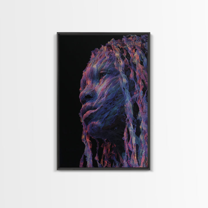 Iridescent African Woman Portrait Canvas Print, Afrofuturism Art, Mystical Black Beauty Decor, Contemporary Wall Art Gift