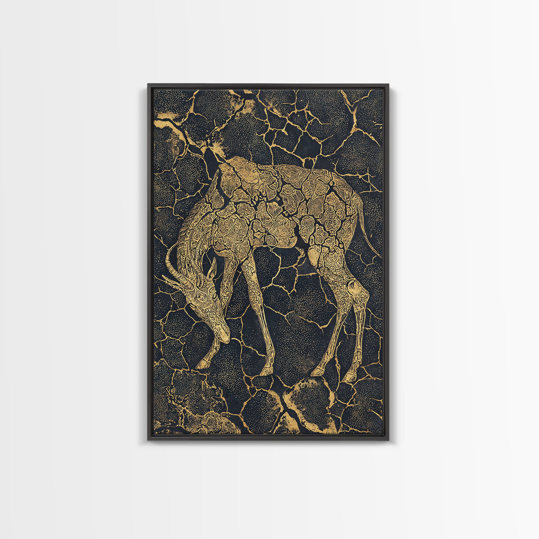 Ornate Gold Giraffe Canvas Print, African Animal Art, Black And Gold Art, Safari Decor, Luxury Living Room Wall Decor Gift