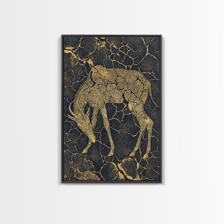 Ornate Gold Giraffe Canvas Print, African Animal Art, Black And Gold Art, Safari Decor, Luxury Living Room Wall Decor Gift