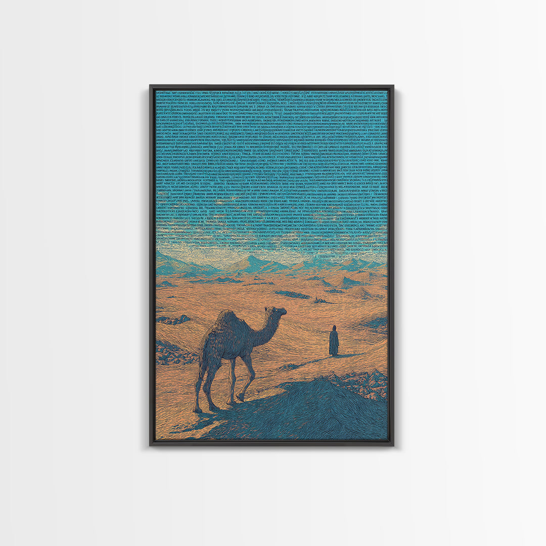 Textured Camel In Desert Wall Art, African Landscape, Blue Orange Safari Poster, Cultural Art Print, Office Decor Gift Set
