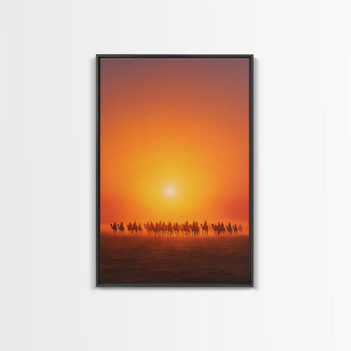 Sunset Camel Caravan Wall Art, African Safari Art, Orange Desert Landscape Poster, Statement Living Room Decor Gift For Him