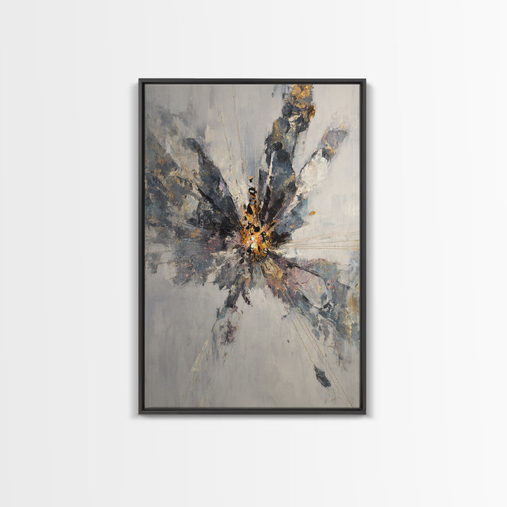 Explosive Gray Gold Abstract Burst Canvas Print, Modern Abstract Wall Art, Luxury Office Decor, Statement Living Room Art