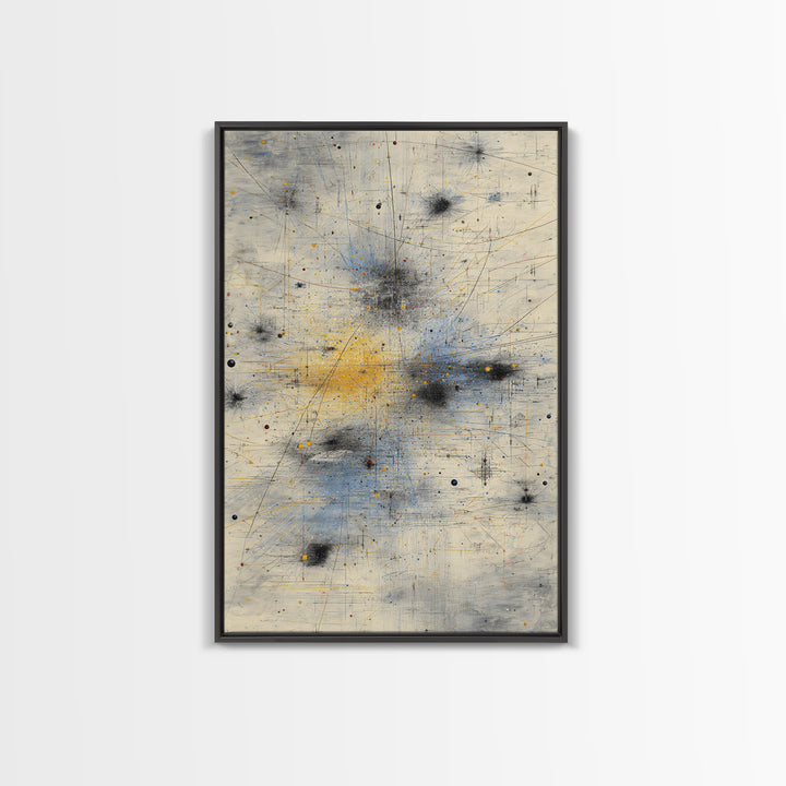 Soft Beige Constellation Map Canvas Print, Abstract African Art, Minimalist Office Decor, Gray Blue Gold Network Artwork
