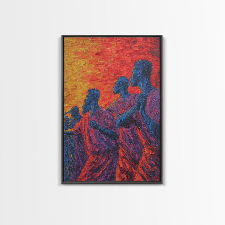 Blue African Figures At Sunset Wall Art, African Women Art, Cultural Art Print, Colorful African Art, Living Room Decor Gift