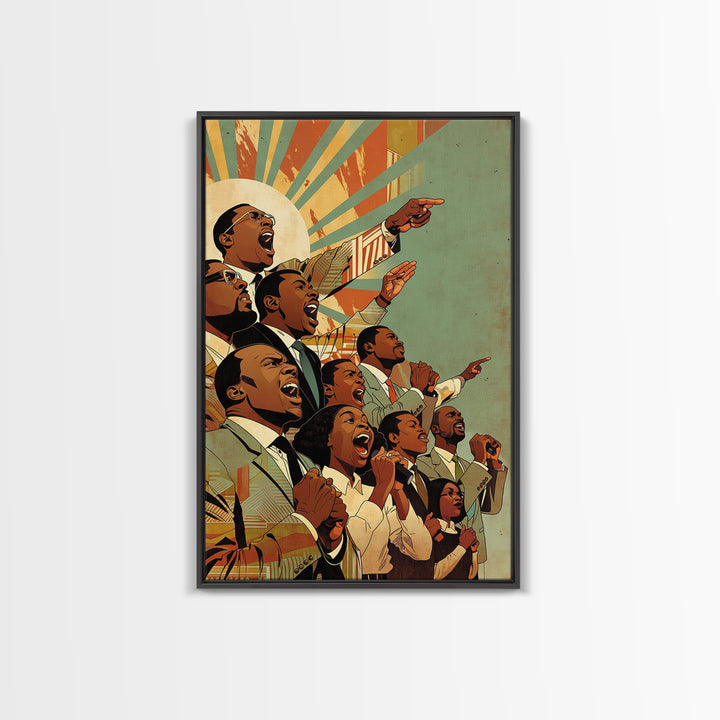 Uplifted Black Voices With Sunburst, Black History Wall Art, Juneteenth Art Print, African American Decor Gift, Canvas Print