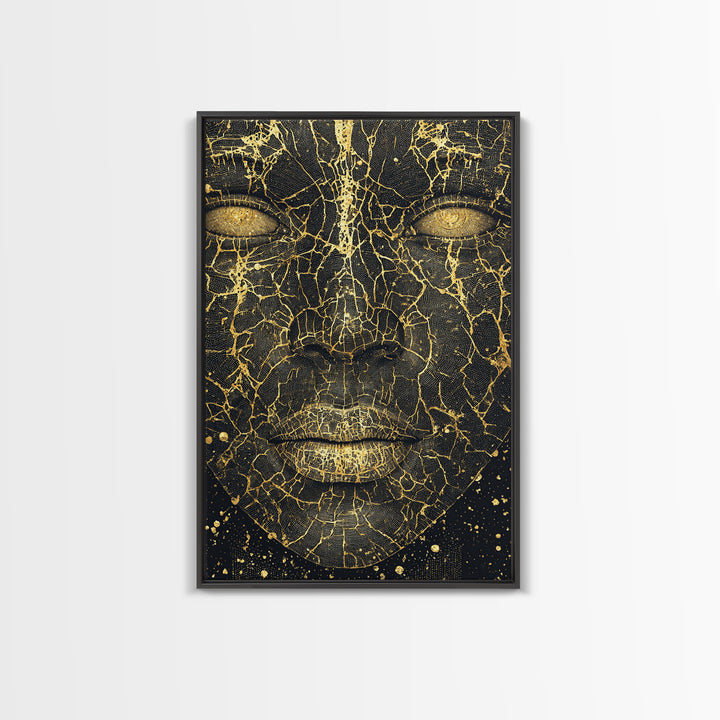 Cracked Gold Black Goddess Portrait, African Wall Art, Abstract Black Art Print, Luxury Canvas Print, Modern Feminine Decor