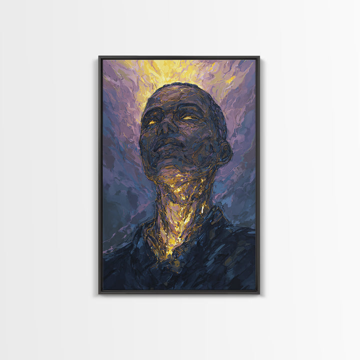Radiant Black Man Portrait Wall Art, Gold Halo Abstract Painting, Modern African American Art, Spiritual Home Decor Gift
