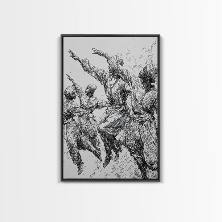 Leaping African Dancers Ink Sketch Wall Art, Black And White Cultural Dance Print, Afrocentric Home Decor, Gallery Art Gift