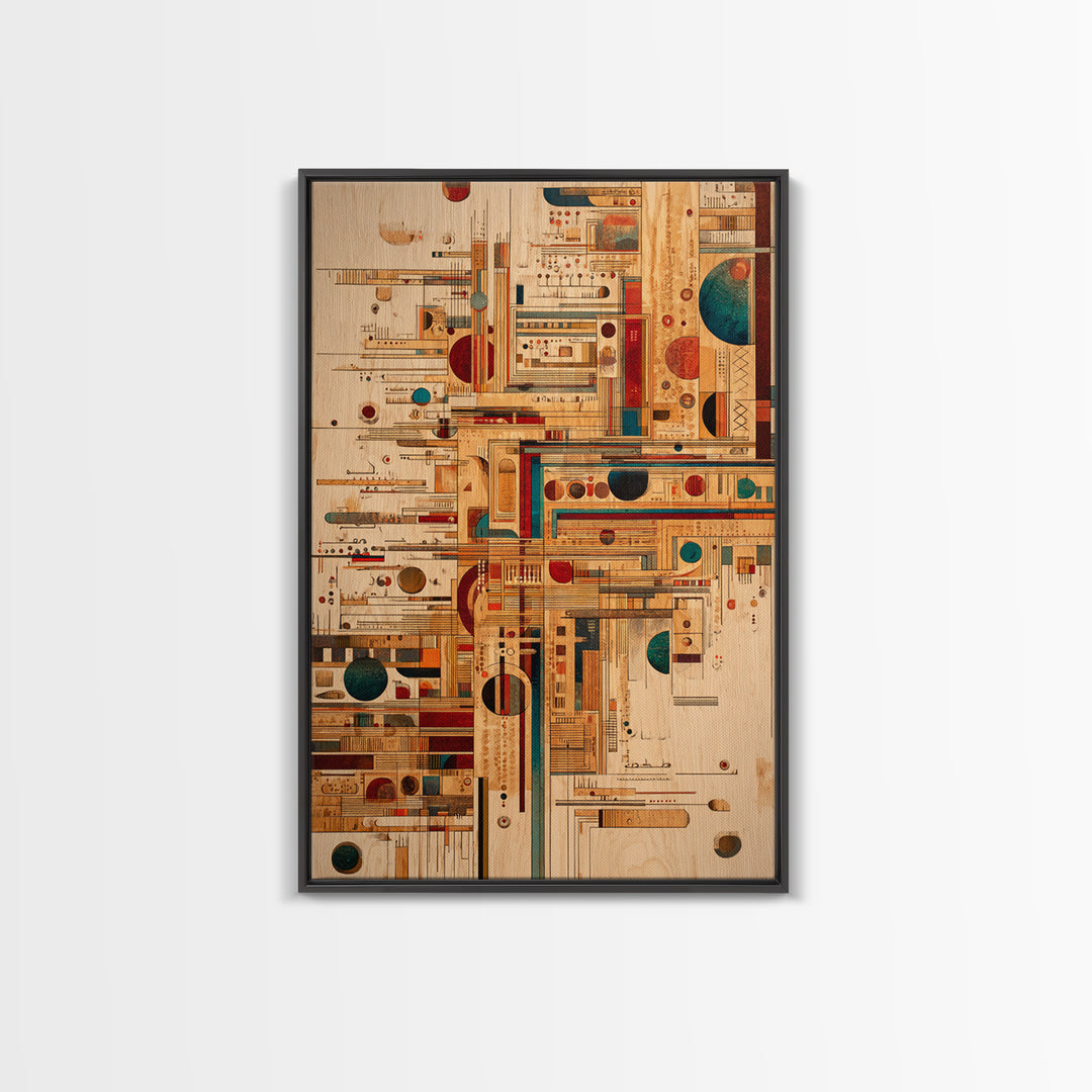 Earth Tone Geometric Tribal Pattern Canvas Print, Abstract African Art, Mid Century Modern Wall Decor, Textile Inspired Art