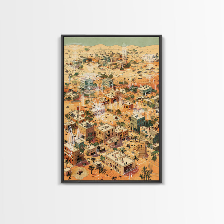 Desert Village Aerial Map With Contour Lines Wall Art, African Landscape Print, Boho Travel Poster, Earth Tone Wall Decor