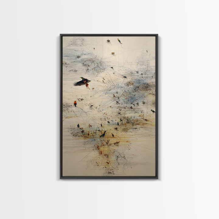 Abstract Birds Over Minimal African Landscape Wall Art, Modern Nature Scene Art, Neutral Gallery Decor, Unique Canvas Print