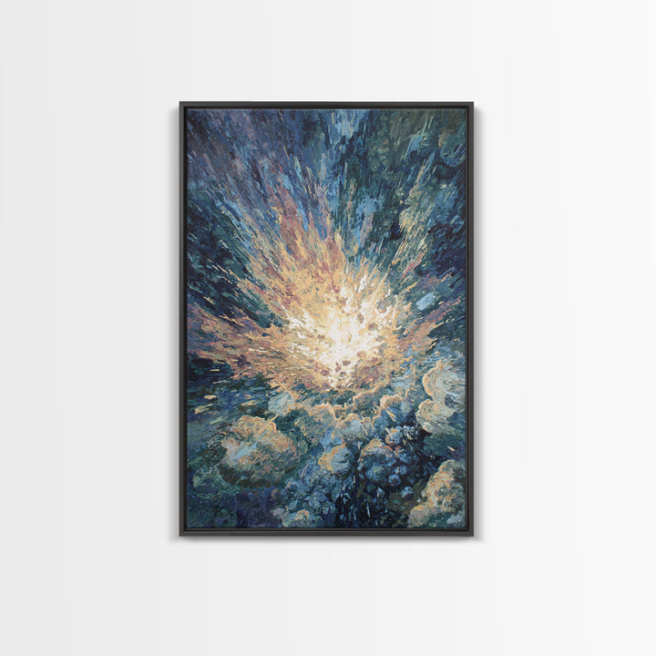 Radiant Ocean Light Burst In Blue Clouds Canvas Print, Abstract Painting, Dreamy Wall Art, Nature Scene Art, Home Decor Gift