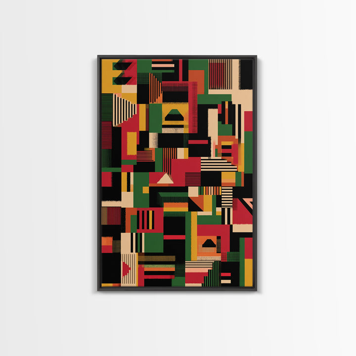 Kente Inspired Blocks In Green Red Gold Wall Art, African Abstract, Ankara Decor, Tribal Art Print, Bold Home Decor, Statement Piece
