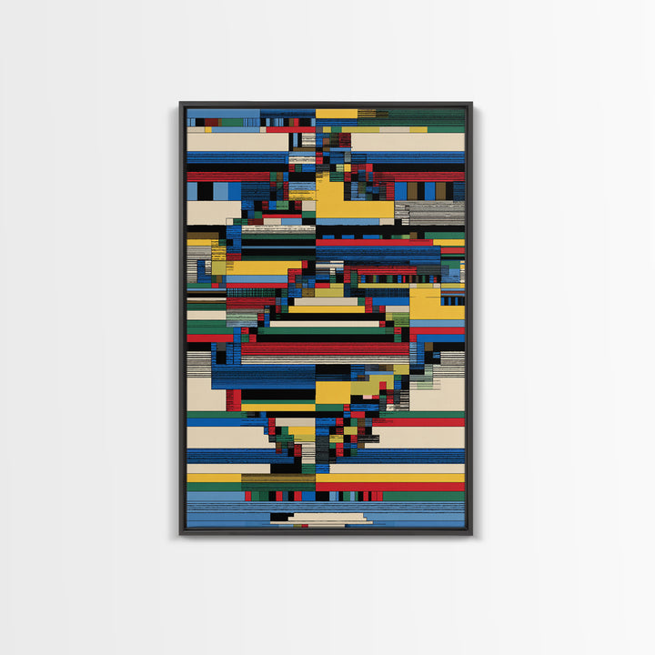 Glitched Africa Map In Primary Lines Canvas Print, Modern African Art, Geometric Wall Art, Afrocentric Office Decor Gift