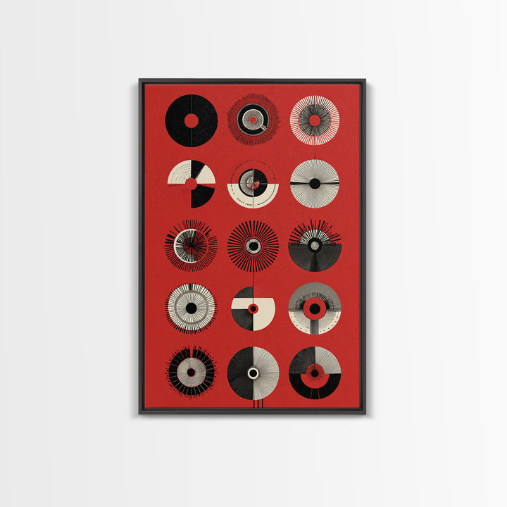 Red Tribal Sun Discs With Black Cream Circles Canvas Print, African Mask Art, Abstract Wall Art, Cultural Art Print, Bold Home Decor
