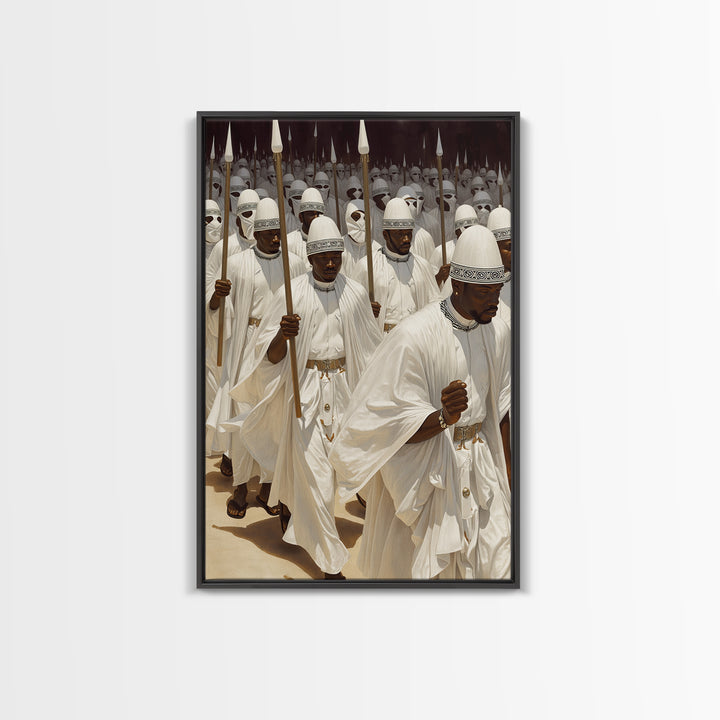 White Spear Bearer Procession In Sunlight Canvas Print, African Warrior Art, Cultural Wall Decor, Statement Gift For Him