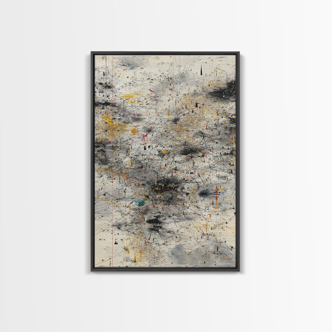 Neutral Abstract Storm Map Wall Art, Modern Canvas Art, Black Gold Minimalist Decor, Contemporary Office Art Print For Home