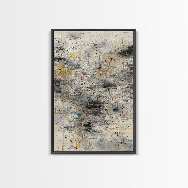 Neutral Abstract Storm Map Wall Art, Modern Canvas Art, Black Gold Minimalist Decor, Contemporary Office Art Print For Home