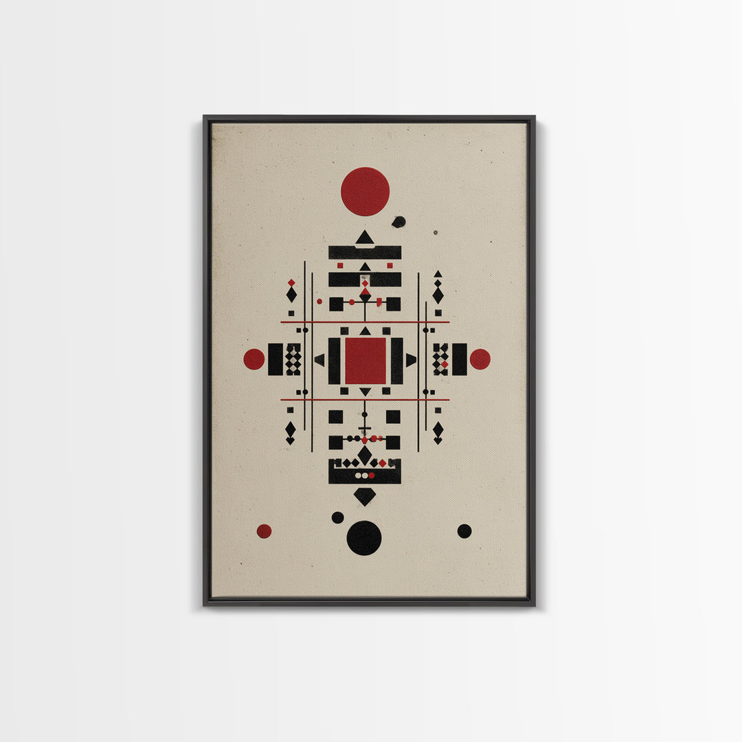 Red Black Tribal Geometry On Beige Canvas Print, African Inspired Abstract Wall Art, Minimalist Cultural Home Decor Gift