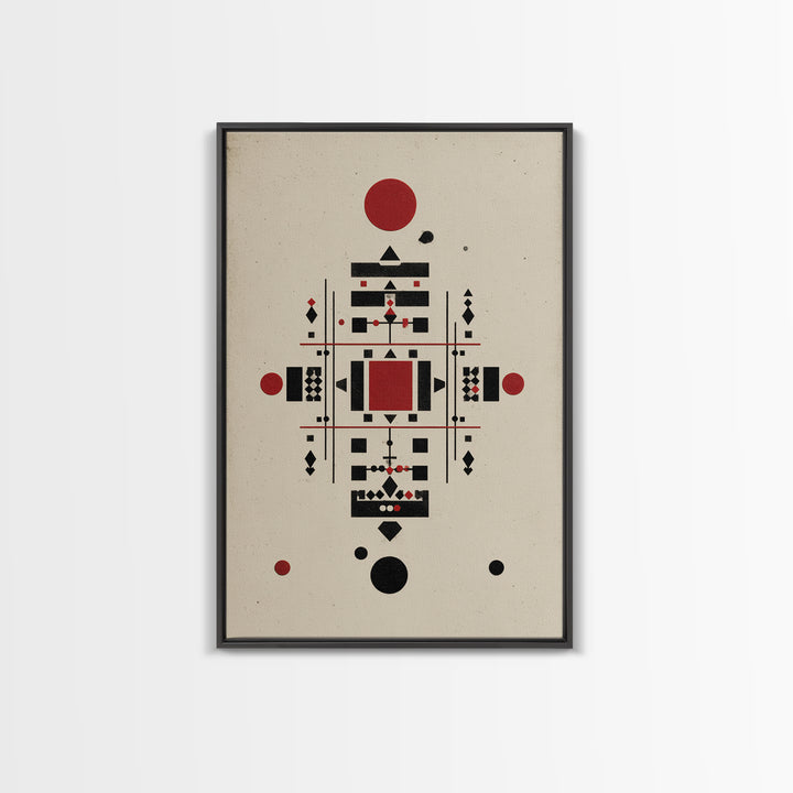 Red Black Tribal Geometry On Beige Canvas Print, African Inspired Abstract Wall Art, Minimalist Cultural Home Decor Gift