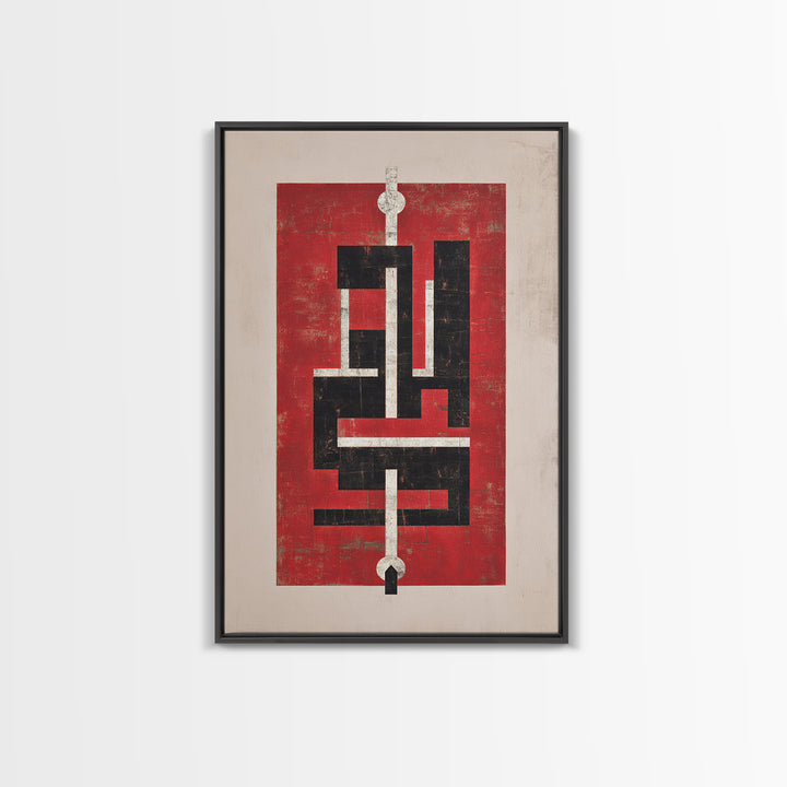 Red Black Geometric Totem Abstract Canvas Print, Modern Tribal Wall Art, Bold Cultural Home Decor For Statement Rooms Art