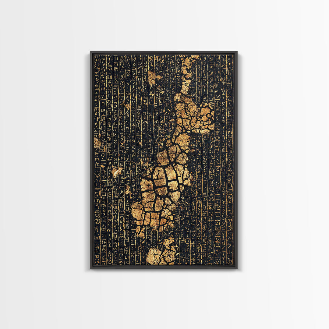 Ancient Gold Hieroglyph Map Wall Art, African Egyptian Art, Black And Gold Art, Cultural Wall Decor, Luxury Canvas Print