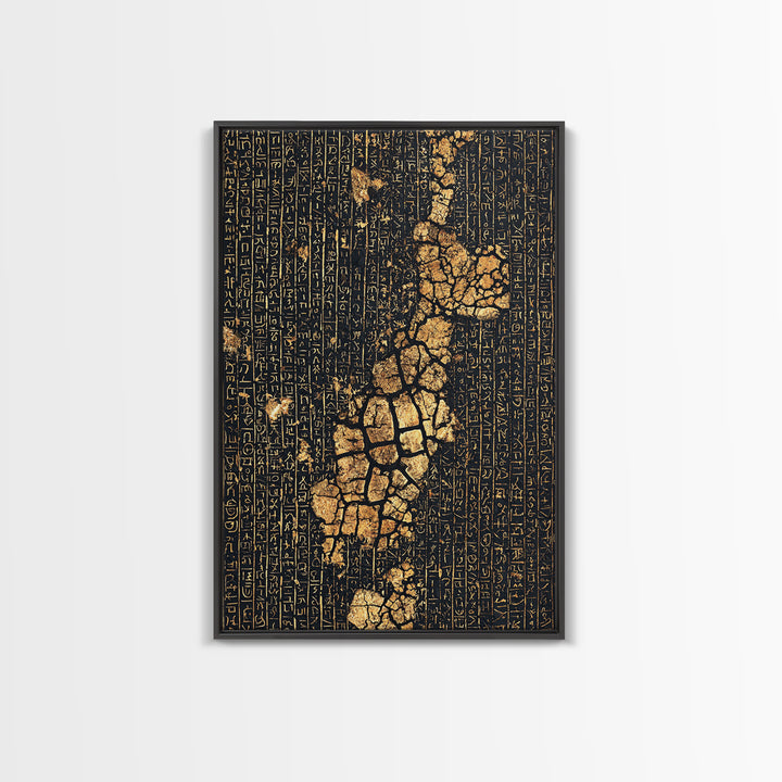 Ancient Gold Hieroglyph Map Wall Art, African Egyptian Art, Black And Gold Art, Cultural Wall Decor, Luxury Canvas Print