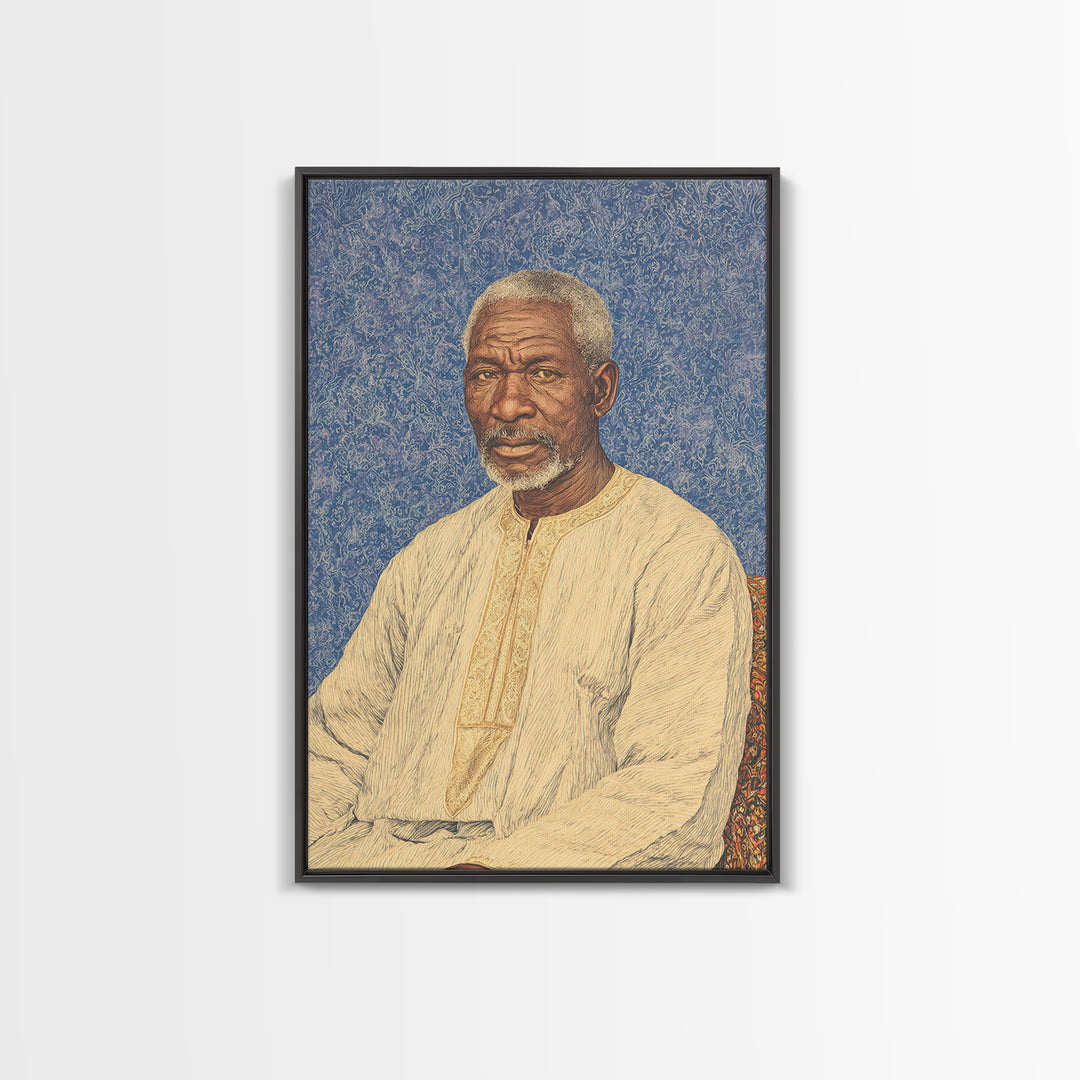 Elder African Man Portrait Framed Canvas Print, African American Art, Black History Gift, Cultural Home Decor, Office Decor