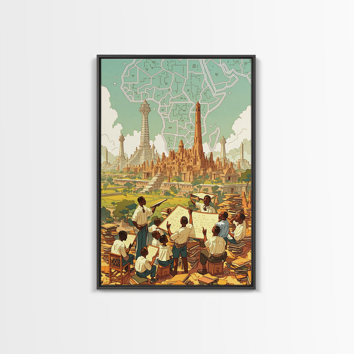 Afrofuturist African Classroom City Wall Art, Africa Art Print, Black Culture Art, Educational Decor, Modern Canvas Art Gift