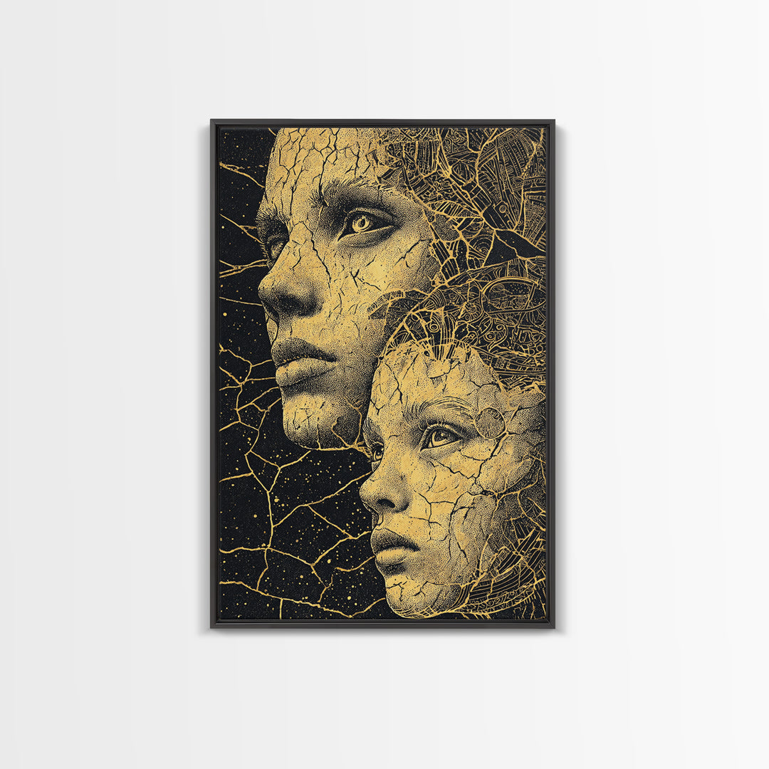Golden Mother And Child Cosmic Wall Art, Black Woman Art, African American Art, Spiritual Wall Decor, Dreamy Canvas Print