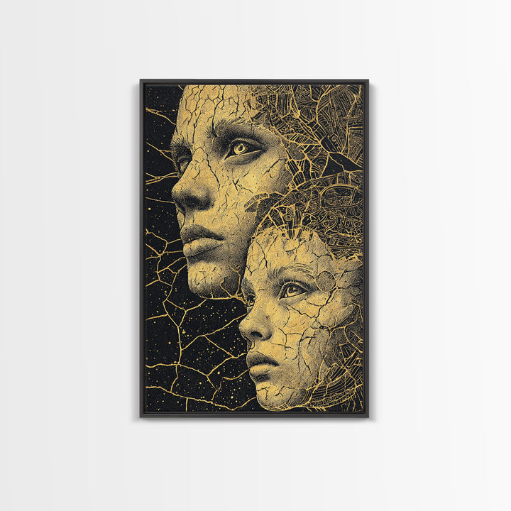 Golden Mother And Child Cosmic Wall Art, Black Woman Art, African American Art, Spiritual Wall Decor, Dreamy Canvas Print