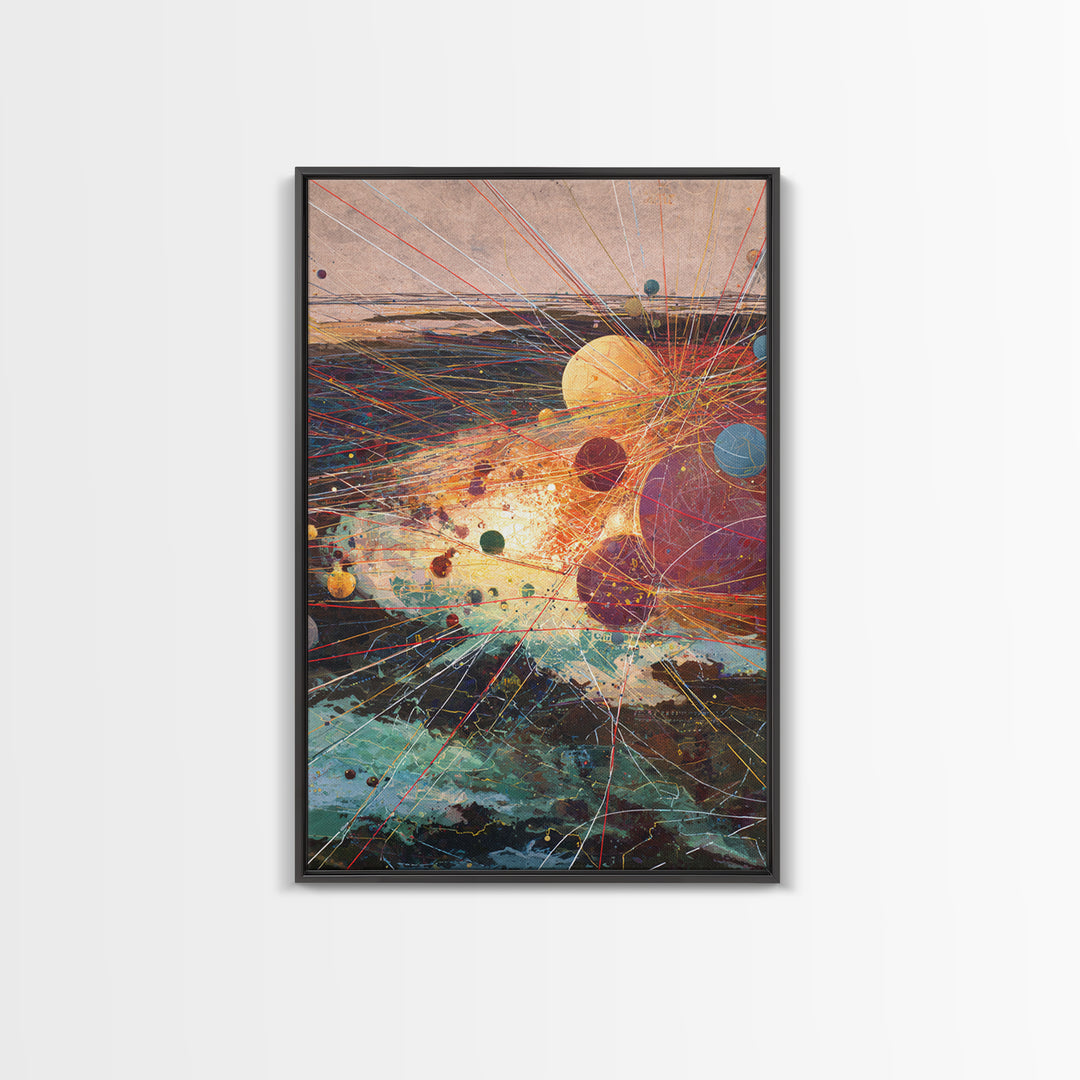Abstract Planetary Network Framed Canvas Print, Modern Abstract Art, Afrofuturism Decor, Contemporary Wall Art, Office Decor