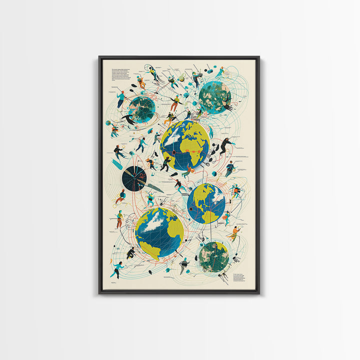 Abstract Global Network People Wall Art, Modern African Inspired Digital Art, Geometric Office Decor, World Map Canvas Print