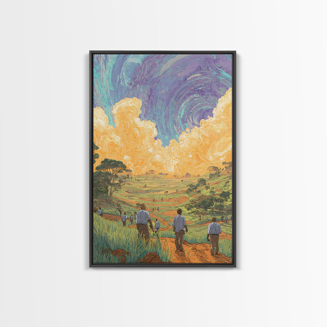 Rolling African Valley With Golden Clouds Canvas Print, African Landscape Wall Art, Nature Scene Art, Earth Tone Home Decor