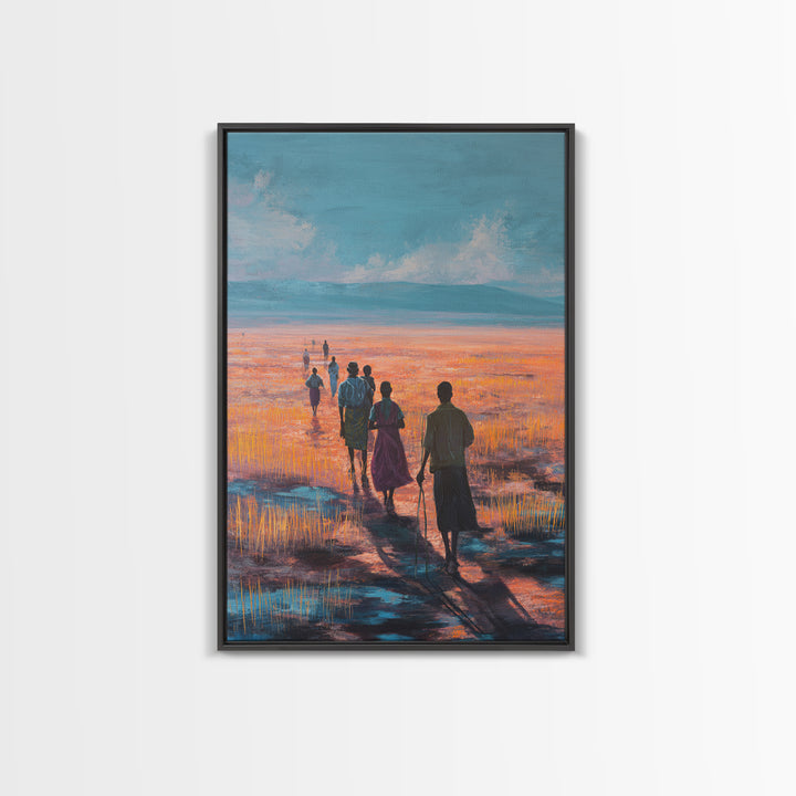 Serene African Wetland Walk At Sunset Wall Art, Afrocentric Landscape Print, Motherland Nature Decor, Living Room Canvas Print
