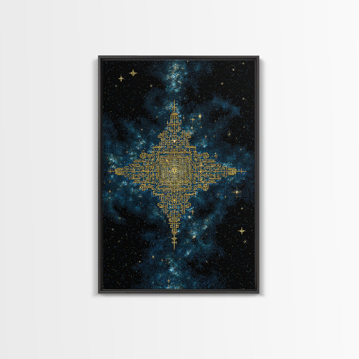 Golden Celestial Geometry Canvas Print, Cosmic Star Map Wall Art, Black And Gold Spiritual Decor, Mystical Gift For Home