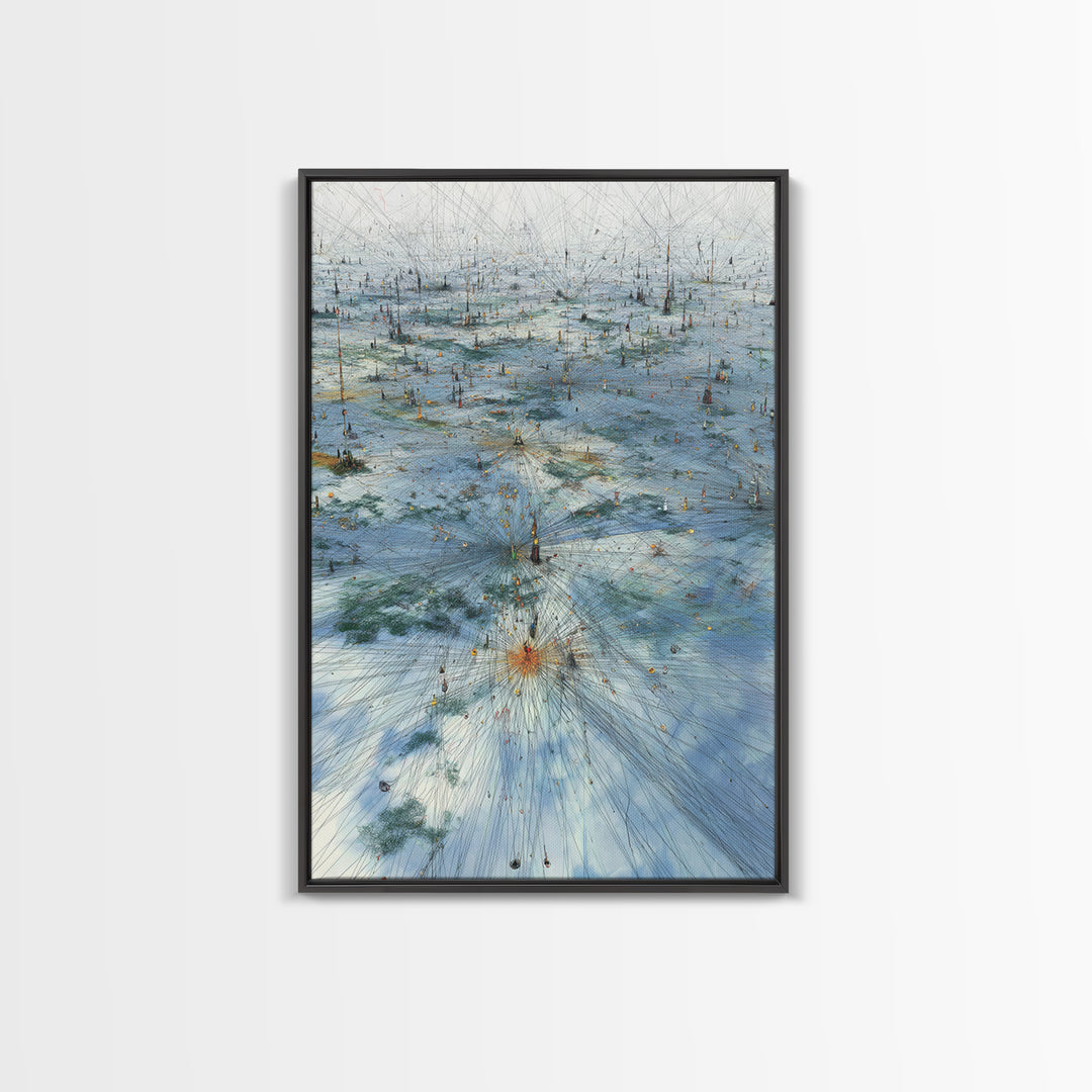 Icy Network Landscape Wall Art, Blue Abstract Field, Dreamy Modern Canvas Print, Minimalist Office Decor Gift, Large Home Decor