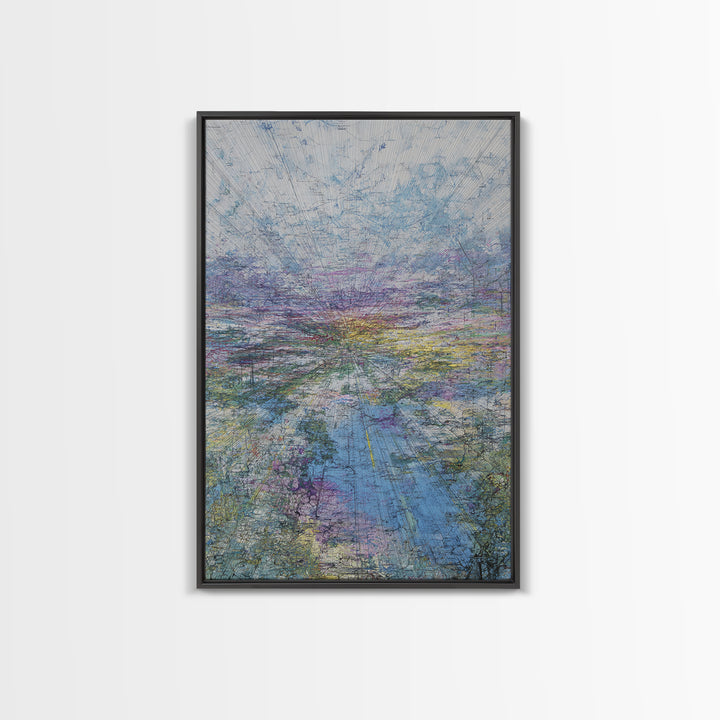 Pastel Horizon Abstract Wall Art, Blue Lavender Landscape, Modern Unique Canvas Print, Dreamy Office Decor Gift For Home