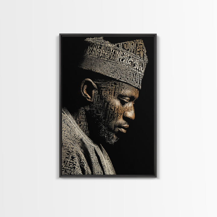 African Man Typography Profile Canvas Print, Black Art Portrait, Afrocentric Artwork, Modern Black Culture Wall Decor Gift
