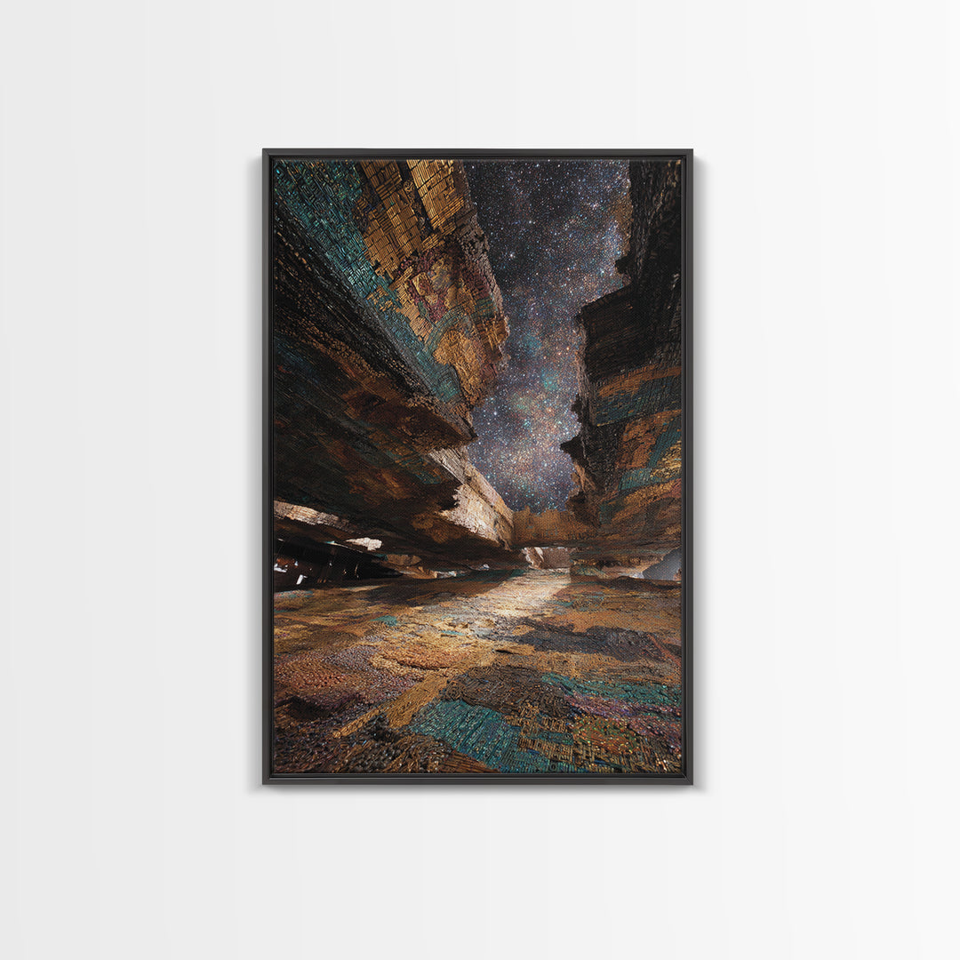 Starry Canyon African Landscape Wall Art, Ethnic Texture Night Sky Print, Earth Tone Boho Decor, Unique Canvas Gift For Home