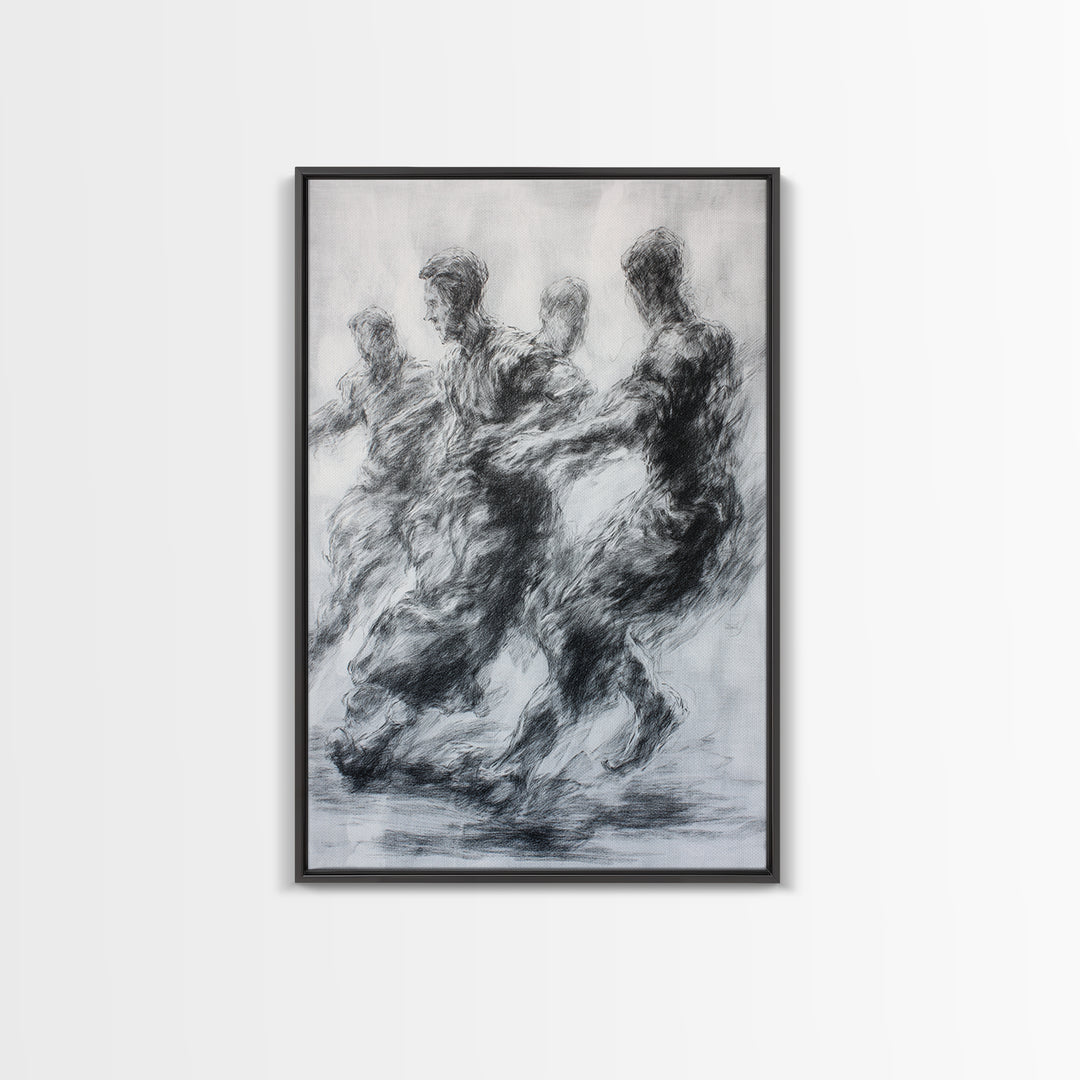 Monochrome African Dancers Wall Art, Charcoal Figure Drawing, Abstract Motion Print, Minimalist Black And White Decor Gift