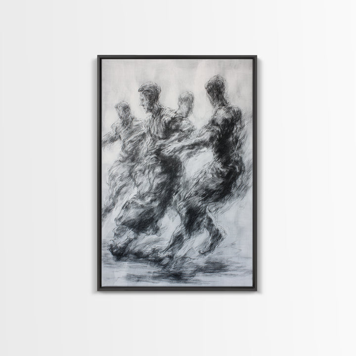 Monochrome African Dancers Wall Art, Charcoal Figure Drawing, Abstract Motion Print, Minimalist Black And White Decor Gift
