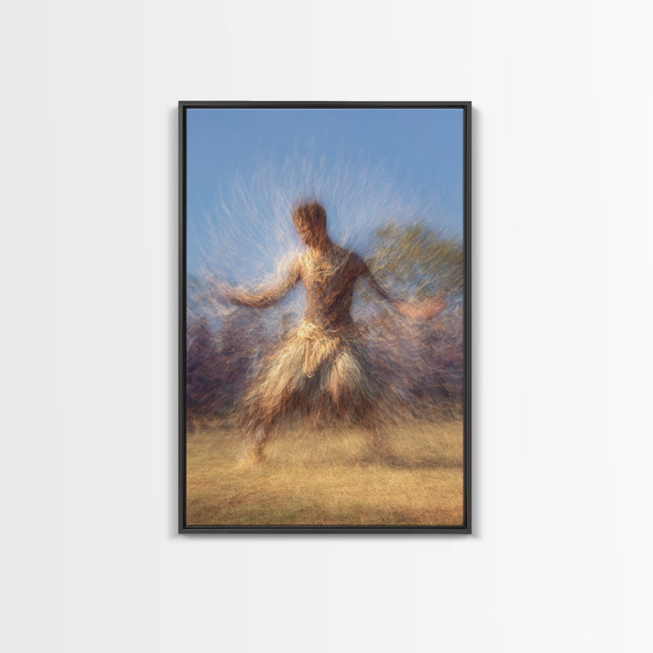 Blurred African Dancer In Grass Skirt, African Wall Art, Afrocentric Canvas Print, Cultural Home Decor, Warrior Dance Gift