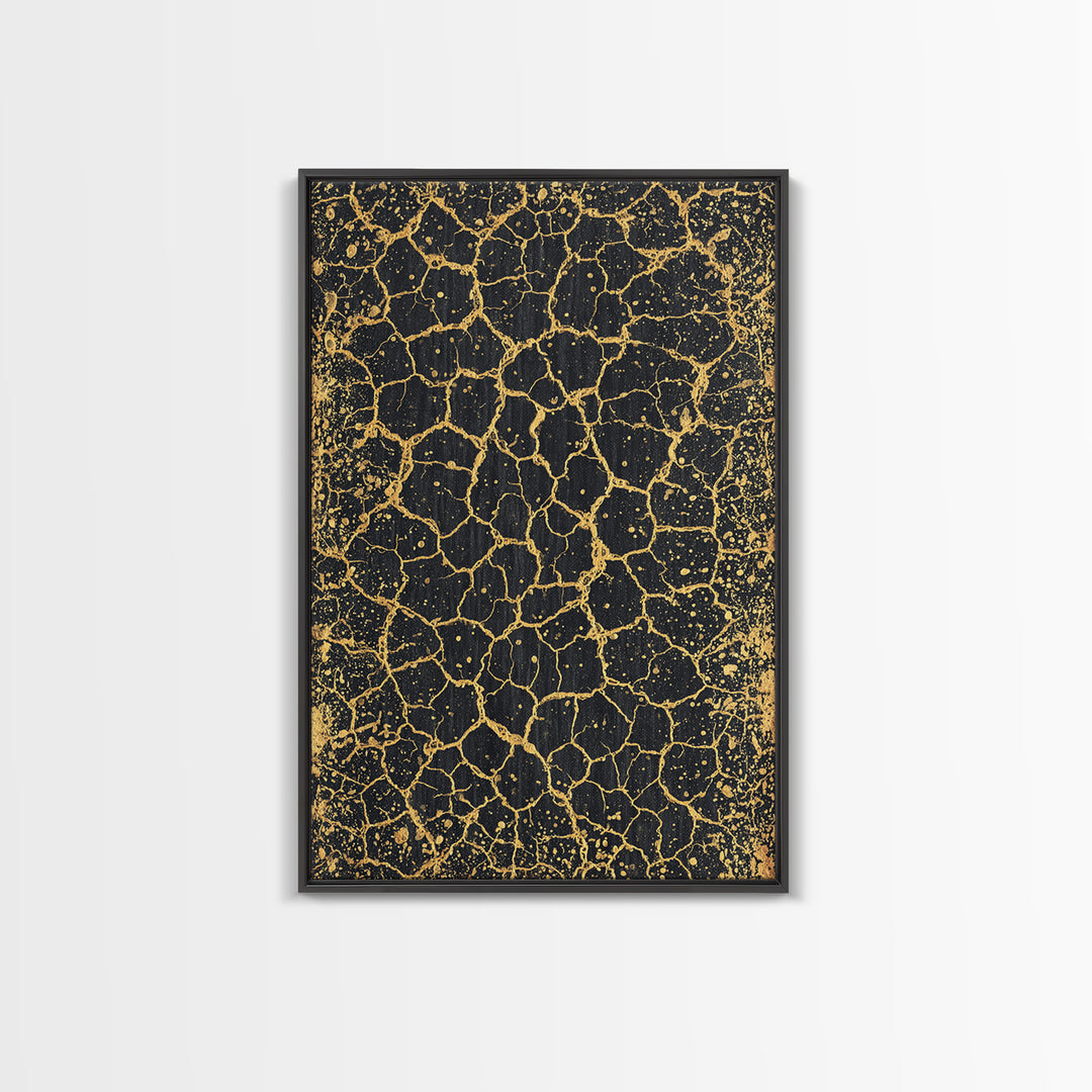 Black And Gold Crackle Texture, Abstract Wall Art, Luxury Canvas Print, Modern Geometric Elegant Home Decor, Statement Gift