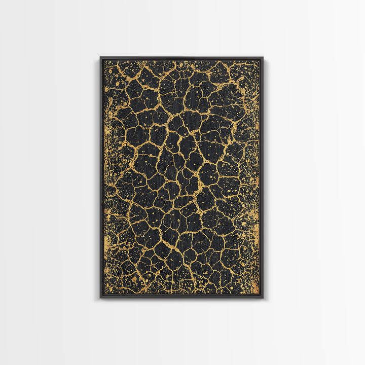 Black And Gold Crackle Texture, Abstract Wall Art, Luxury Canvas Print, Modern Geometric Elegant Home Decor, Statement Gift